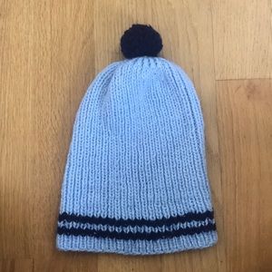 Blue Pom Pom Yarn Knit Hat